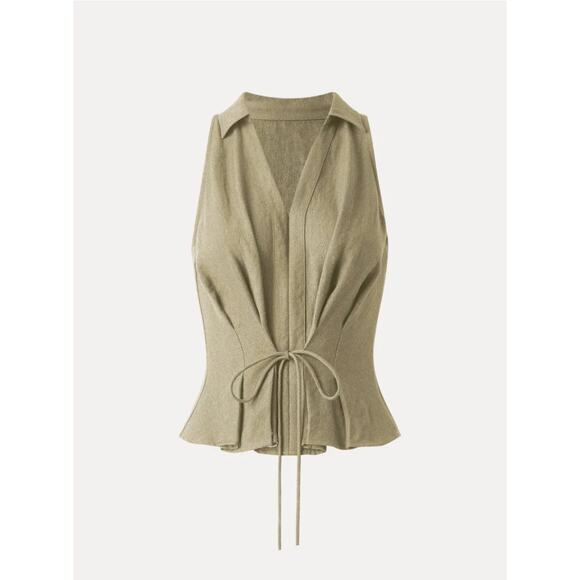 OGL Tops - OGL Ecru EU Linen Tie-Frt Peplum Blouse-PRICE FIRM. Already losing $ on it.